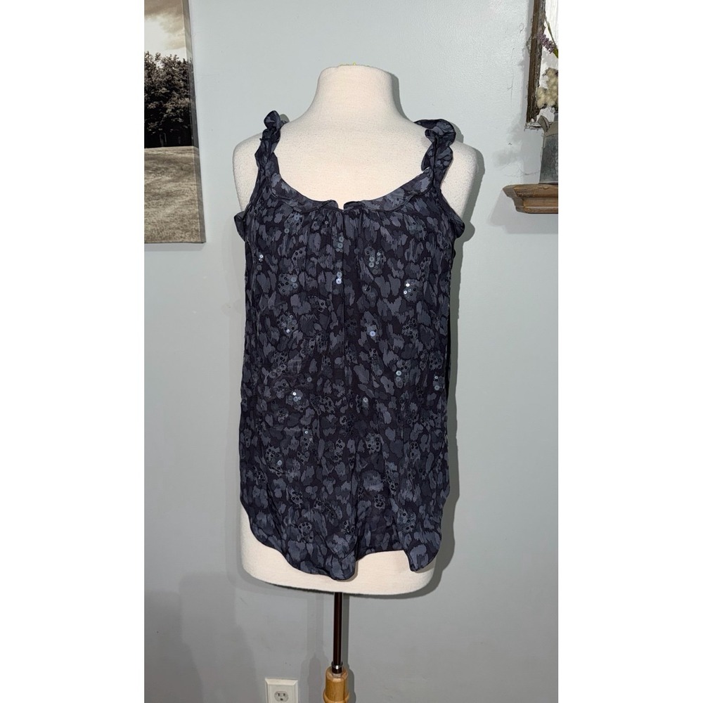 Rebecca Taylor 100% silk gray & black sequin animal print sleeveless top Small
